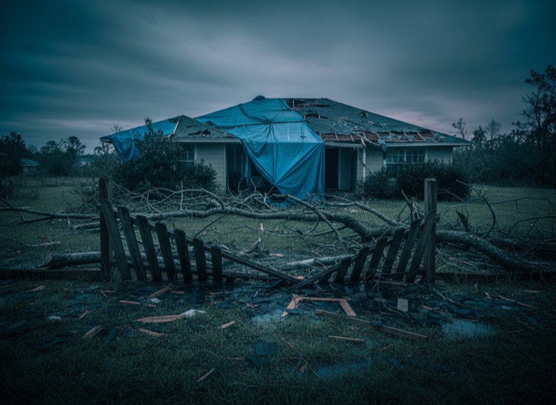 Storm Damage — Roof's gone. So is his patience.